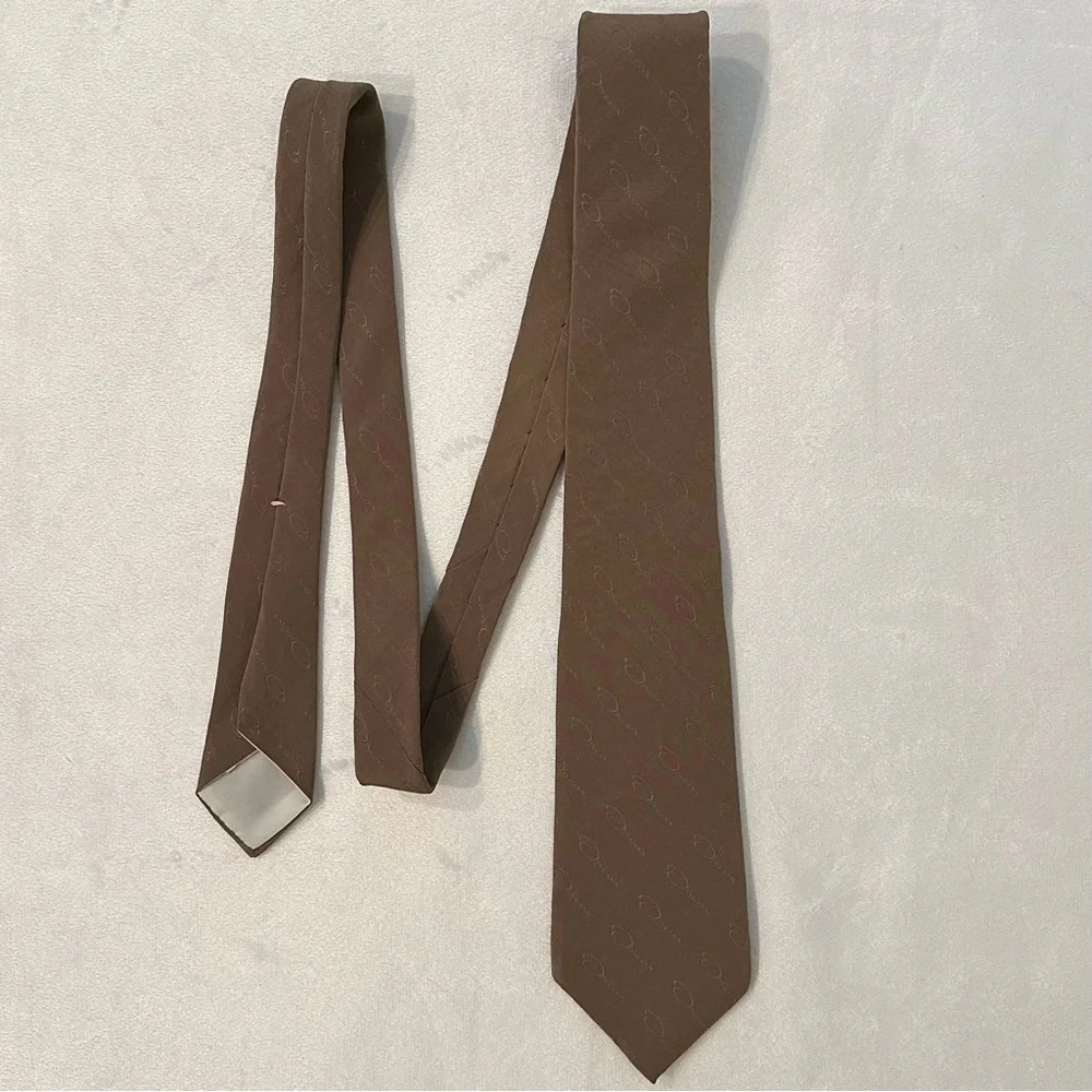 Vintage Oscar De La Renta “Oscar” Allover Print Embossed Designer Neck Tie Brown